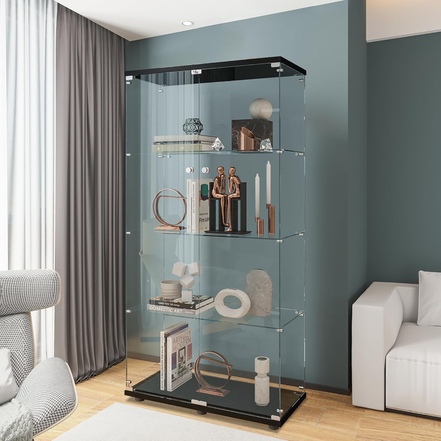 Glass Cabinet Display - Glass Display Cabinet with 4 Shelves,