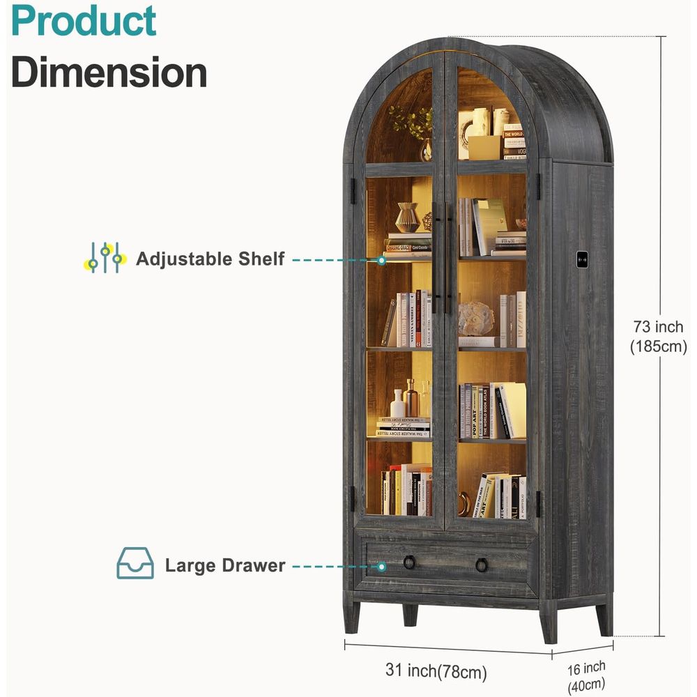 73 Arched Glass Display Cabine - Glass Cabinet Display 评论和价格