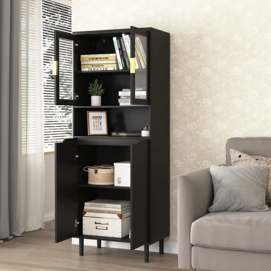 Tall Storage Bookcase with 2 G - Glass Cabinet Display 评论和价格