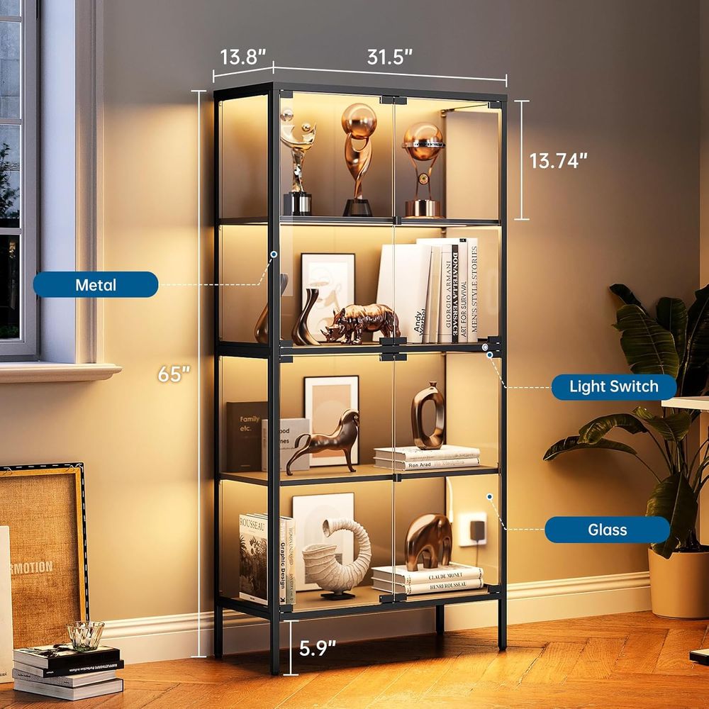 65 LED-Illuminated Glass Displ - Glass Cabinet Display 评论和价格