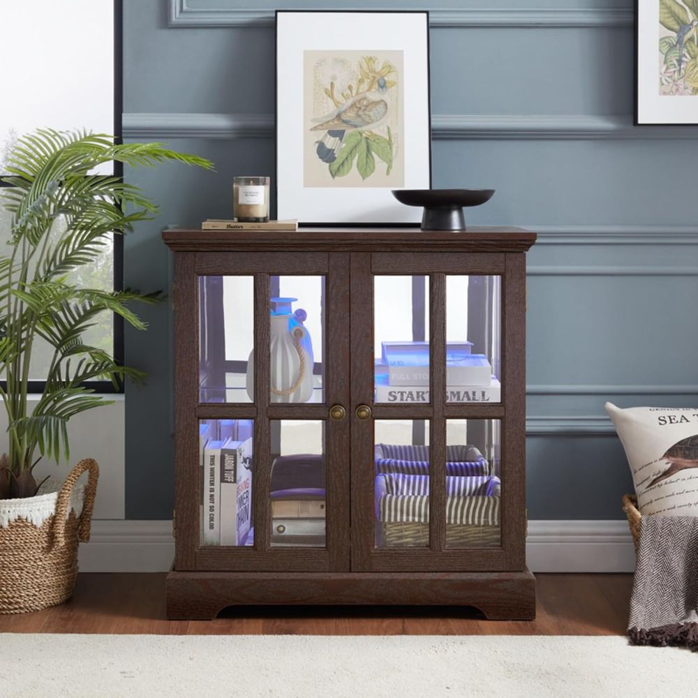 32 High LED-Lit Curio Cabinet  - Glass Cabinet Display 评论和价格